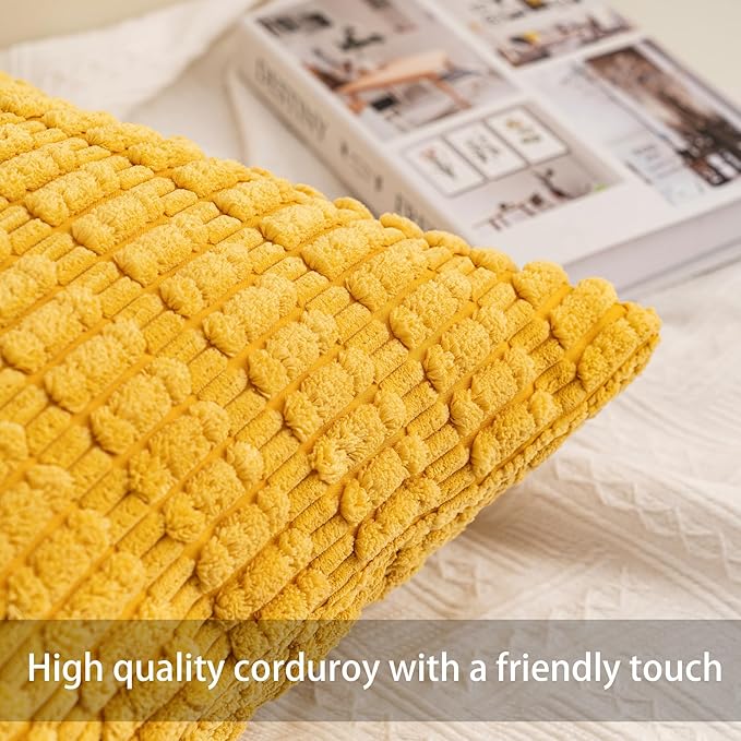 Corduroy Decorative Throw Pillow Covers 14x36 Inch Soft Striped Pillow Covers Modern Farmhouse Home Decor for Sofa Living Room Couch Bed（Yellow）