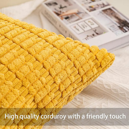Pack of 2 Corduroy Decorative Throw Pillow Covers 20x20 InchSoft Boho Striped Pillow Covers Modern Farmhouse Home Decor for Sofa Living Room Couch Bed（Yellow）