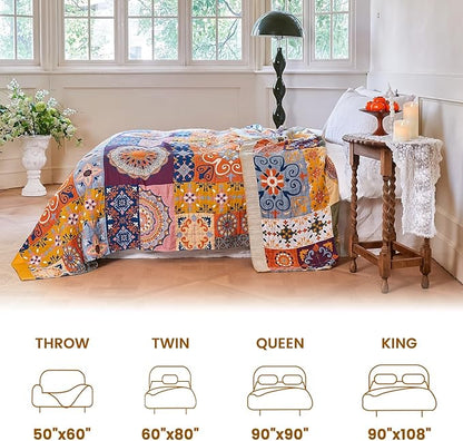 MSGKV Boho Throw Blanket for Bed 60"x80" 100% Cotton Couch Blanket Spring Breathable Lightweight Twin Size Blankets Home Decor Muslin All Seasons