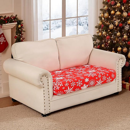 Smiry Printed Couch Cushion Covers, Stretch Soft Couch Covers for Sofa, Washable Non-Slip Sofa Slipcover Furniture Protector for Indoor and Outdoor (Medium,Red with White)