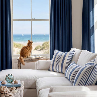 RYB HOME Navy Blue 100% Blackout Curtains for Bedroom 84 inches Long 52 inches Wide, Thermal Insulated &Privacy Assurd Curtains for Boy's Room/Sliding Glass Door/Living Room, 2 Panels