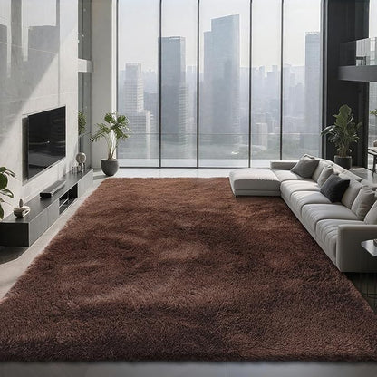 Shag Area Rugs for Bedroom Living Room,5X8 Ultra Soft Fluffy Area Rugs for Dorm, Indoor Carpet Nursery Rugs for Kids Room Home Decor,Brown