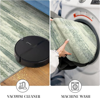 Lansny Modern Abstract Entryway Rug Indoor 2x3 Washable Rug Non-Slip Soft Small Area Rug Sage Green Grey Kitchen Mats Thin Print Faux Wool Floor Carpet Throw Rugs for Entrance Bedroom