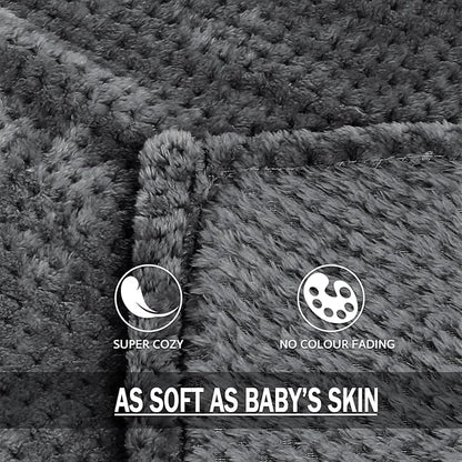 Exclusivo Mezcla Fleece Throw Blanket Extra Large, Super Soft and Warm Blankets for Couch, Sofa and Bed Waffle Textured, Cozy, Fuzzy and Lightweight (Dark Grey, 50x70 Inches)