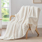 BEDELITE Twin Blanket for Couch & Bed, 300GSM Soft & Warm Fleece Blanket, Decorative and Giftable Striped Cream White Blankets for Women, Men, 60"x80"