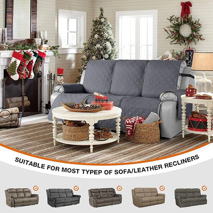 VANSOFY Waterproof Recliner Couch Covers, Sofa Covers 1-Piece Washable Reclining Sofa Cover Non-Slip Furniture Protector with Elastic Straps Pocket for Dogs, Pets(Dark Gray,3 Seater)