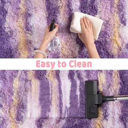 Soft Runner Rugs for Bedroom Hallways, 2x5 Abstract Purple Fluffy Shag Throw Area Rug Non Slip for Bedside Dorm, Long Shaggy Furry Carpet for Nursery Living Room