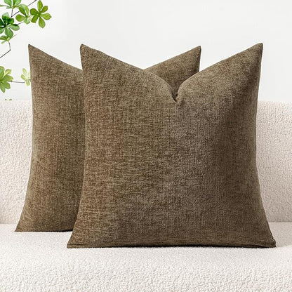 MIULEE Pack of 2 Coffee Throw Pillow Covers 20x20 Inch Soft Chenille Pillow Covers for Sofa Living Room Couch Solid Dyed Cases