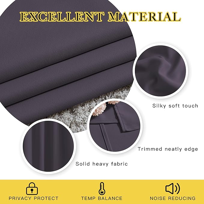 NICETOWN Insulated Curtains Blackout Draperies - Triple Weave Microfiber Home Thermal Insulated Solid Ring Top Blackout Curtains/Panels for Bedroom(Greyish Purple, Set of 2, 52 x 72 Inch)