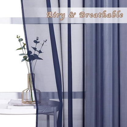 NICETOWN Sheer Voile Curtain Panels - Transparent Grommet Top Sheer Window Treatment Curtains for Living Room (W54 x L96 Inches, Dark Blue, 2 Pieces)