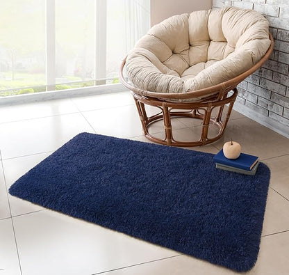Chicrug Soft Runner Rug for Bedroom Living Room Plush Fluffy Rug 2x4 Feet, Shag Furry Runner Carpet Non Shedding for Nursery Children Kids Girls Room Home Decorative, Navy Blue