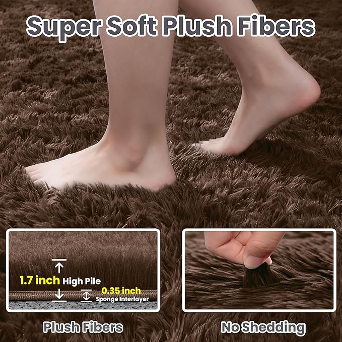 4x6 Area Rugs for Living Room Rug: Soft Fluffy Shag Brown Rugs for Bedroom, Non-Slip Large Fuzzy Plush Rug Indoor Floor Carpet for Nursery Kids Boys Girls Room, Dorms, Playroom, Modern Home Decor