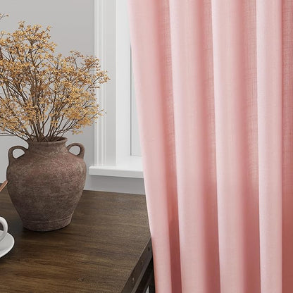 Nanspring Pink Linen Curtains 84 Inch Length 2 Panels Set for Baby Girl Bedroom Rod Pocket Back Tab Light Filtering Window Drapes for Kids Protect Privacy Home Decor 52x84