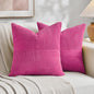 Fancy Homi 2 Packs Hot Pink Decorative Throw Pillow Covers 18x18 Inch for Living Room Couch Bed Sofa, Rustic Farmhouse Boho Home Decor, Soft Corss Corduroy Patchwork Textured Cushion Case 45x45 cm