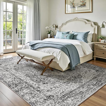Lofus 8x10 Area Rugs for Living Room, Washable Area Rug, Rugs for Bedroom, Kitchen, Vintage Boho Carpet, Soft Non-Slip, Low Pile Large Area Rug for Office Dining Room, Vintage Dark Grey