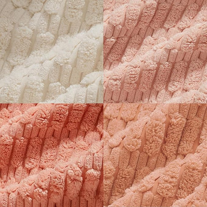 Fancy Homi 4 Packs Blush Pink Decorative Throw Pillow Covers 18x18 Inch for Living Room Couch Bed Sofa, Soft Plush Striped Corduroy Square Light Pink Coral Peach Cream Colorful Cushion Case 45x45 cm