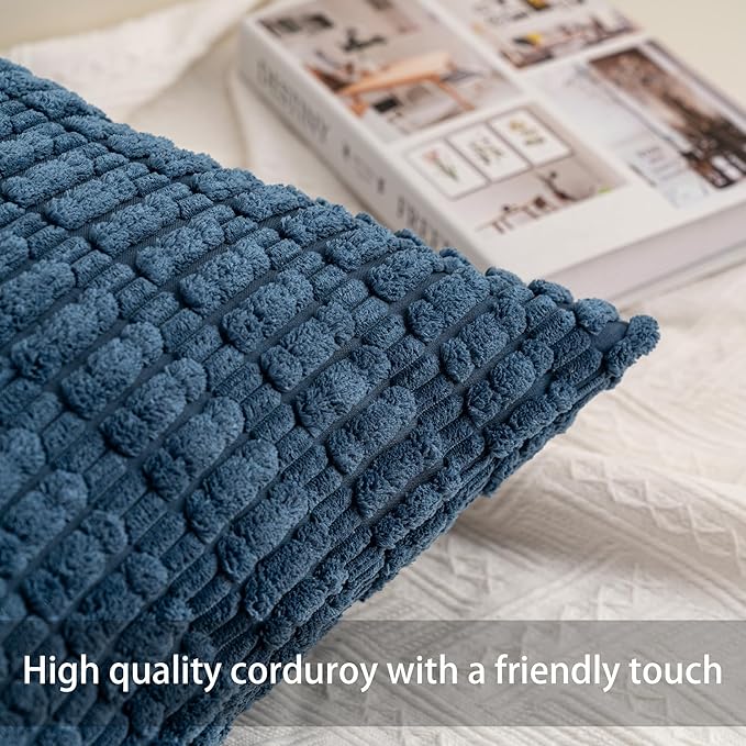 Pack of 2 Corduroy Decorative Throw Pillow Covers 12x20 InchSoft Boho Striped Pillow Covers Modern Farmhouse Home Decor for Sofa Living Room Couch Bed（Teal）