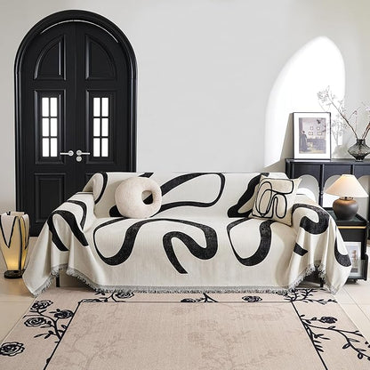 MYSKY HOME Boho Couch Cover Super Soft Couch Covers for 2-3 Cushion Couch Sofa, Modern Black Jacquard Sofa Slipcover Loveseat Futon Cover, Couch Covers for Sectional Sofa, 71" x 102", Black Curve
