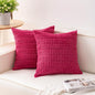 Pack of 2 Corduroy Decorative Throw Pillow Covers 16x16 Inch Soft Striped Pillow Covers Modern Farmhouse Home Decor for Sofa Living Room Couch Bed（Rose Red）