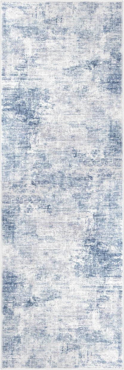 IOHOUZE Abstract Runner Rug 2x6 Ft Washable Runners for Hallways, Non Slip Kitchen Runner Printed Faux Wool Entryway Runner Indoor, Modern Abstract Floor Carpet for Hall Bedroom, Light Blue Grey
