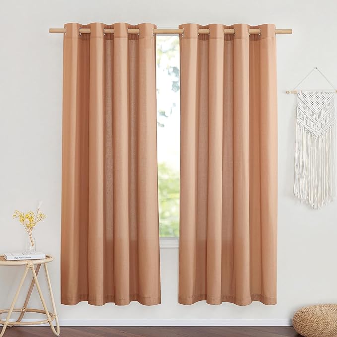 NICETOWN Linen Burlap Burnt Orange Window Treatments, Grommet Thick Privacy Linen Curtains with Light Filtering Drapes for Living Room/Bedroom, Burnt Orange, W55 x L72, 2 Panels