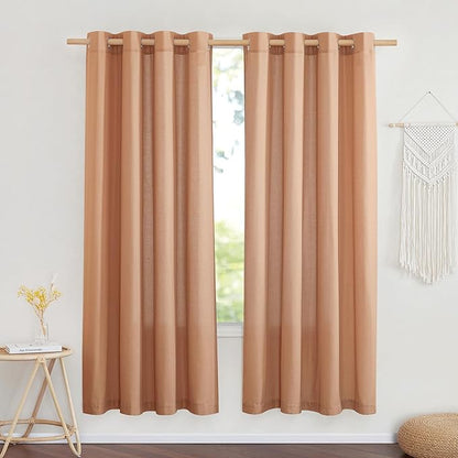NICETOWN Linen Burlap Burnt Orange Window Treatments, Grommet Thick Privacy Linen Curtains with Light Filtering Drapes for Living Room/Bedroom, Burnt Orange, W55 x L72, 2 Panels