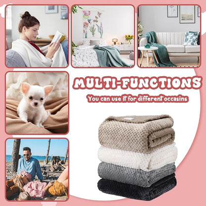 Newwiee 4 Pcs Flanne Fleece Throw Blanket for Bed Couch Large 3D Waffle Textured Soft Blanket Winter Warm Lightweight No Shedding No Pilling Decorative Throw, 50x60 Inch(Neutral Color)