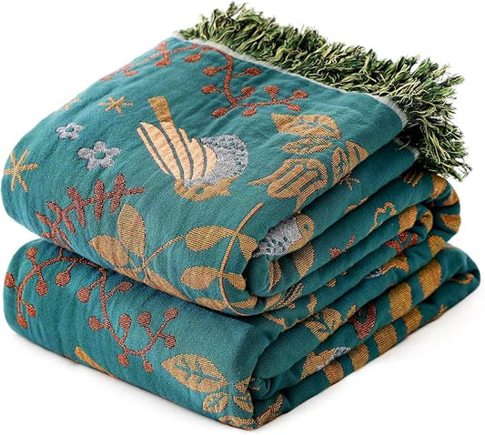 MSGKV Boho Throw Blanket 50"x60" Cotton Blanket for Couch and Sofa Cover for Living Room Spring Throw Decorative Woven Bird Blankets