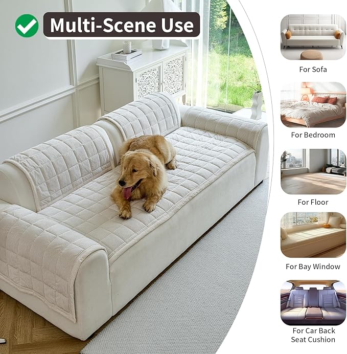 Couch Covers for Dogs Washable, Non Slip Couch Covers for Loveseat Sofa Pet Friendly, Soft Fuzzy Sofa Covers for Pet, Dog Couch Cover Furniture Protector(1PC,Beige White,27.6"x59.1")