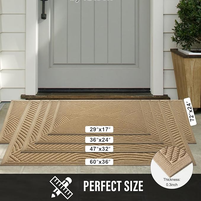 HIYARD Sturdy Front Door Mat, Absorbent Muddy Dirt Resist Welcome Door Mats Outdoor Indoor, Stain and Fade Resistant, Non-Slip Backing Entry Mat Low Profile Doormat for Entryway, 72×24, Beige