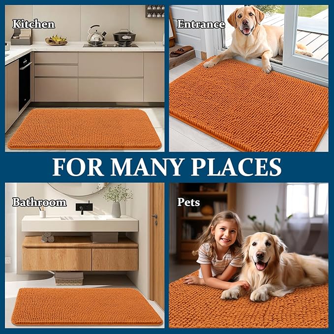 OLANLY Dog Door Mat for Muddy Paws 59x32, Absorbs Moisture and Dirt, Absorbent Non-Slip Washable Doormat, Quick Dry Chenille Mud Mat for Dogs, Entry Indoor Entryway Carpet for Inside Floor, Clay