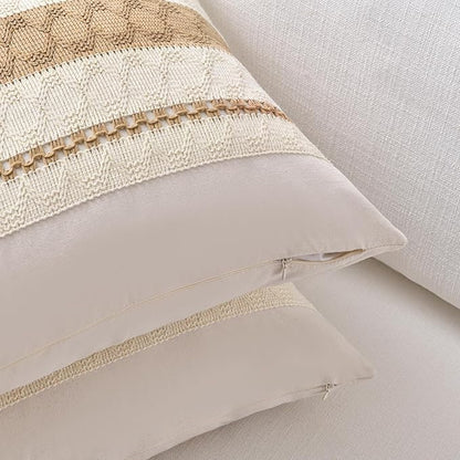 Fancy Homi Set of 1 Tan Neutral Decorative Throw Pillow Cover 20x20 Inch for Couch Bed Sofa, Aesthetic Modern Organic Farmhouse Boho Home Decor, Soft Cotton Cute Accent Macrame Woven Cushion Case