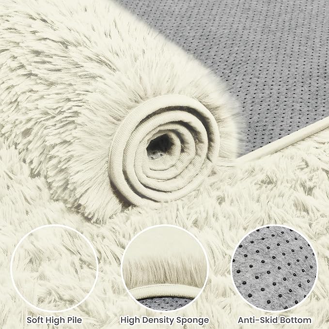 8x10 Area Rugs for Living Room Rug: Soft Fluffy Shag Cream White Rugs for Bedroom, Non-Slip Large Fuzzy Plush Rug Indoor Floor Carpet for Nursery Kids Boys Girl Room, Dorm, Playroom, Modern Home Decor