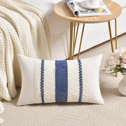 Fancy Homi Set of 1 Dusty Blue Vintage Long Lumbar Decorative Throw Pillow Covers 14x24 Inch for Couch Bed Chair Bedroom, Rustic Retro Square Cushion Case, Modern Farmhouse Boho Living Room Decor