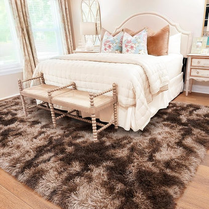 Rugs for Bedroom 4x6, Soft Shaggy Modern Shag Area Rug for Living Room, Upgrade Non-Slip Plush Fluffy Carpet for Kids Boys Girls Room Home Decor Aesthetic, Tie-Dyed Brown