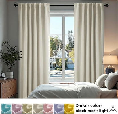 Deconovo Blackout Curtains, Thermal Insulated, W52 x L84 2 Panels, Back Tab, Machine Washable, Room-Darkening Drapes for Bedroom/Living Room Light Beige