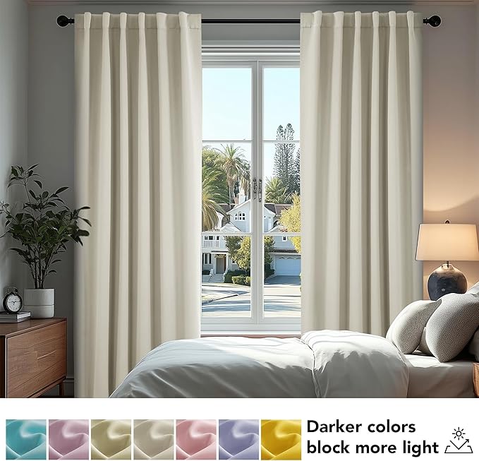 Deconovo Blackout Curtains, Thermal Insulated, W70 x L108 2 Panels, Back Tab, Machine Washable, Room-Darkening Drapes for Bedroom/Living Room Light Beige