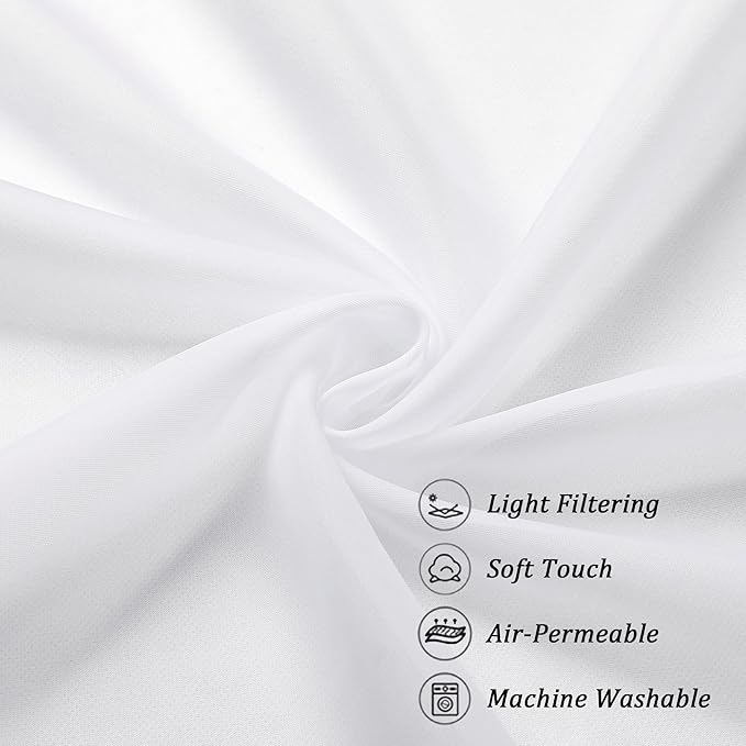 Chyhomenyc Sheer White Valances for Windows 2 Pack, Small Window Curtains for Living Room Bathroom Cafe Laundry Basement, Modern Top Dual Rod Pocket Voile Curtain, 42W x 14L inches, White