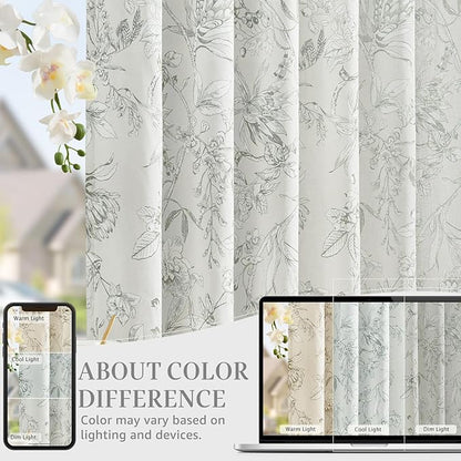 jinchan Floral Curtains 96 Inches Long Charcoal Grey Flower Linen Farmhouse Curtain for Living Room French Country Vintage Curtain Rod Pocket Curtains Set 2 Panels Gray Floral Printed