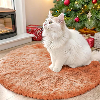 OLANLY Muted Orange Round Rugs for Bedroom - Machine Washable, 2 ft Circle Area Rugs for Living Room, Soft and Fluffy Shaggy Carpet for Teen Girl and Boys, Nursery Rooms, Dorms, Home Decor Aesthetic