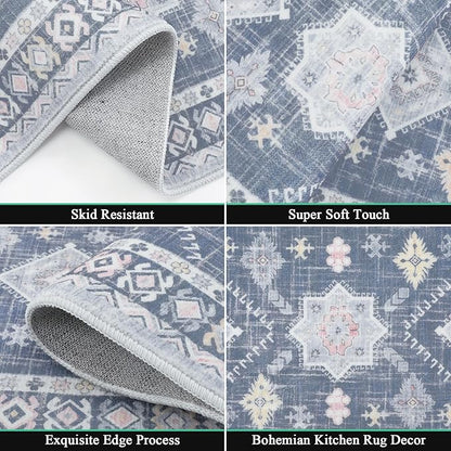 HEBE Boho Kitchen Rug Sets 3 Piece with Runner Non Slip Kitchen Rugs and Mats Washable Kitchen Mats for Floor Thick Kitchen Floor Mat Carpet Runner Rugs for Hallway Laundry Holiday Decor