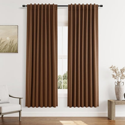 Guken Caramel Brown 100% Blackout Linen Curtains 72 Inch Length 2 Panels Set for Living Room Bedroom Back Tab/Rod Pocket Thermal Insulated Black Out Drapes Room Darkening Farmhouse Window Curtains