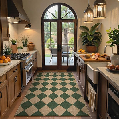 Lahome Colette Checkered Outdoor Patio Easy Jute Rug, 3x5 Dark Green Washable Front Porch Door Rug, Farmhouse Indoor Outdoor Carpet Non Slip Non Shedding Carpet for Entryway Living Room Deck