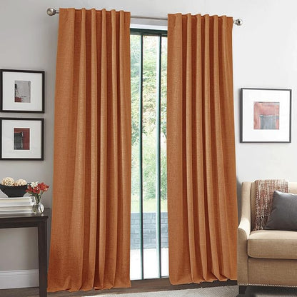 RYB HOME Burnt Orange Total Blackout Curtains Linen Texture, Rustic Fall Curtains for Bedroom/LivingRoom/Office, Thermal Insulated Boho Farmhouse HomeDecor, Luxury Privacy Drapes, W52xL90, 2 Panels