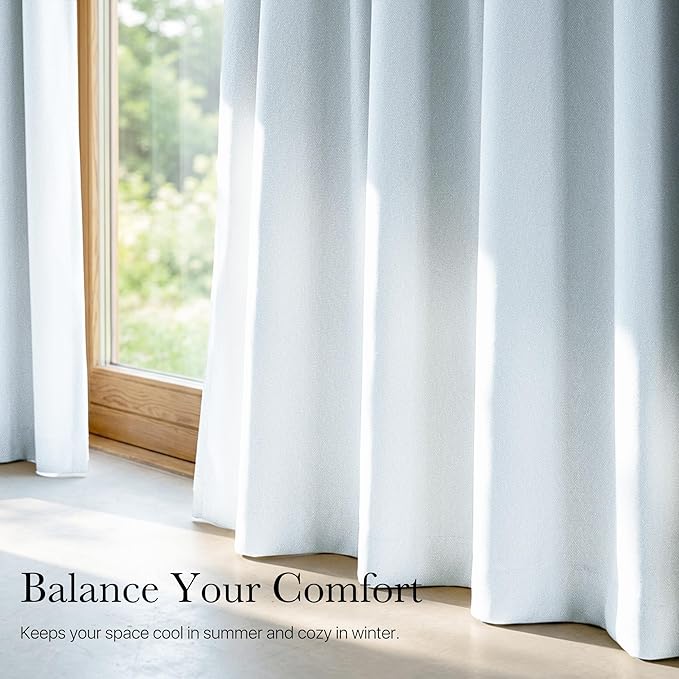 NICETOWN Farmhouse 100% Blackout Linen Curtains for Bedroom, Off White, 52" Wide, 2 Pieces, Privacy Vertical Window Drapes 84 inch Long for Office Laundry Windows