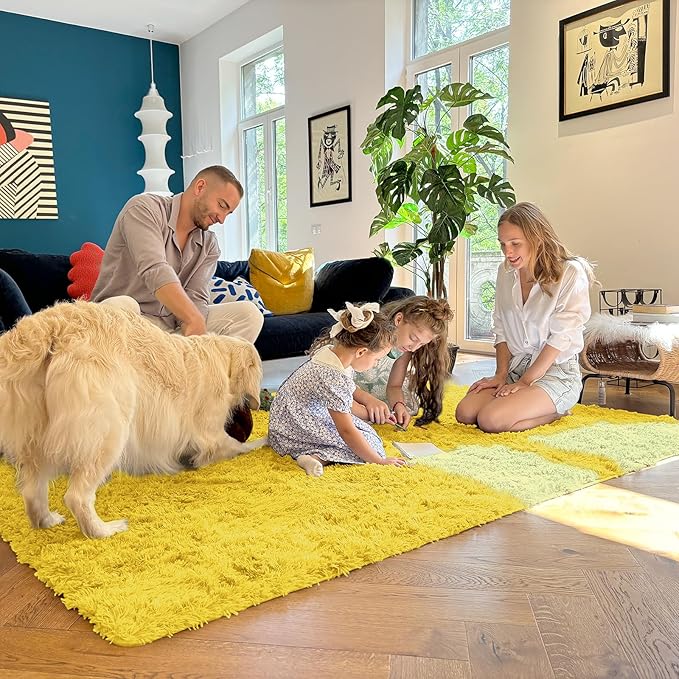 OLANLY 2x6 Machine Washable Runner Rugs for Hallway, Soft Fluffy Shaggy Bedside Rugs for Bedroom, Living Room, Indoor Floor Carpet for Kids Girls and Boys, Nursery Rooms, Home Decor Aesthetic, Yellow