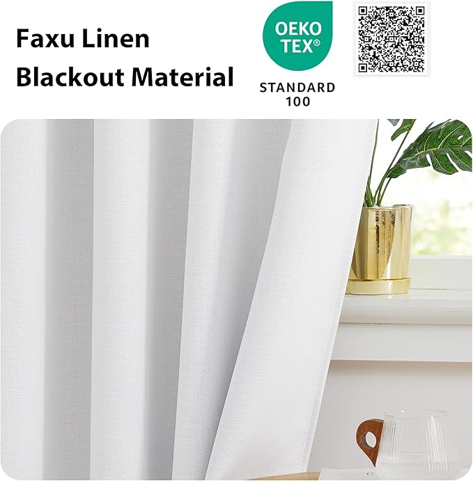 NICETOWN Faux Linen Valances, Short Cafe Curtains Kitchen Tiers, Room Darkening Small Window Curtains Treatment Grommet Top for Bathroom/Basement(2 Panels, 34x24 Inches, Greyish White)