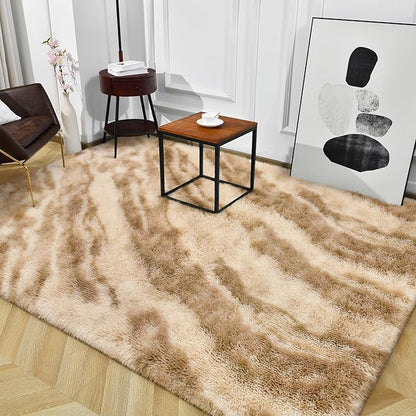 TWINNIS Super Soft Shaggy Rugs Fluffy Carpets, 5x8 Feet, Indoor Modern Plush Area Rugs for Living Room Bedroom Kids Room Nursery Home Decor, Upgrade Anti-Skid Rectangular Fuzzy Rug, Beige Brown