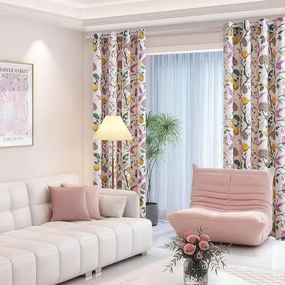 Topfinel Extra Long 108 Inches Curtains for Large Window Funky Baby Pink Tall Light Blocking Floral Hummingbird Fancy Coquette Preppy Curtains Grommet Microfiber High Ceiling Curtains 2 Panels 9FT