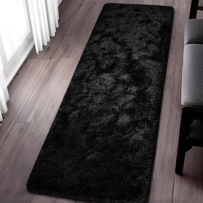 TWINNIS Super Soft Shaggy Runner Rugs Fluffy Carpets, 2x6 Feet, Indoor Modern Plush Area Rugs for Hallway Living Room Bedroom Kitchen Entryway, Upgrade Anti-Skid Rectangular Fuzzy Rug, Black
